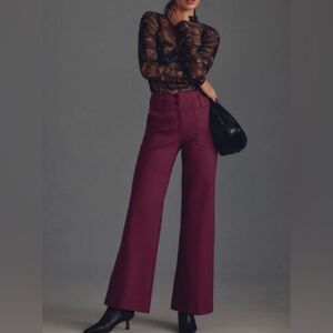 MAEVE Pants NEW Anthropologie Naomi Wide Leg Flare Ponte Trousers Plum Prune 0